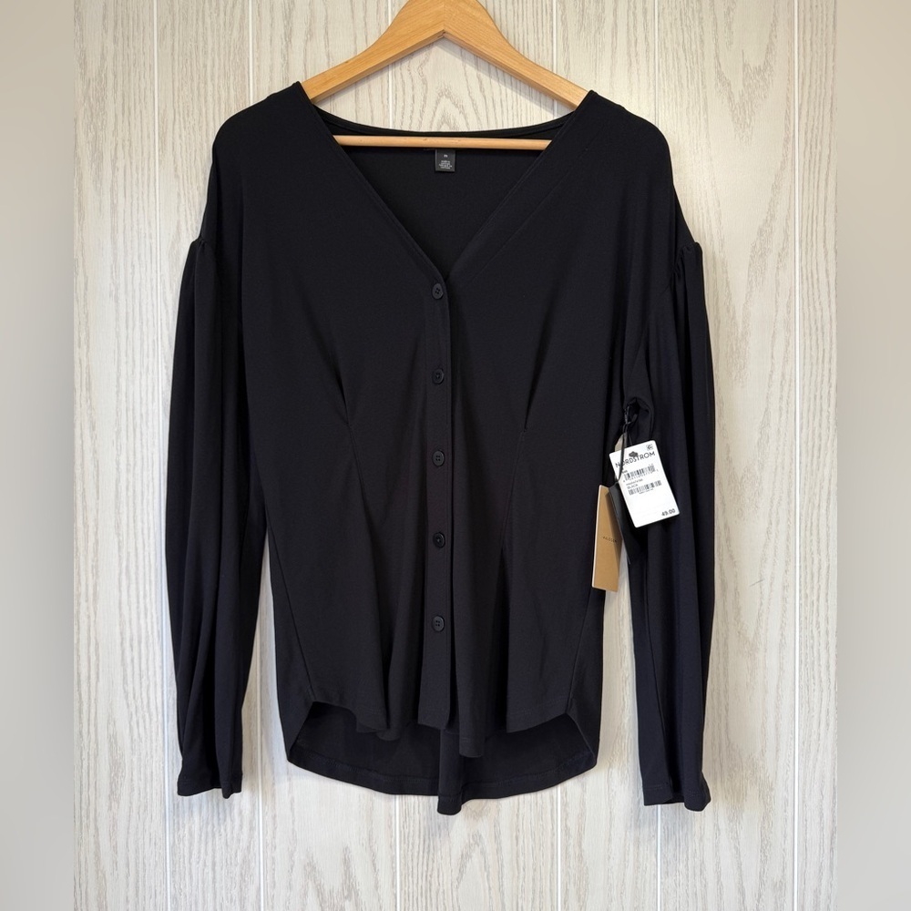 Halogen Black V-Neck Button Front Blouse Size Medium NWT - Picture 3 of 5